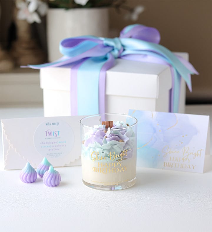 Shine Bright Happy Birthday Gift Bundle Candle +Wax Melts + Wish Card