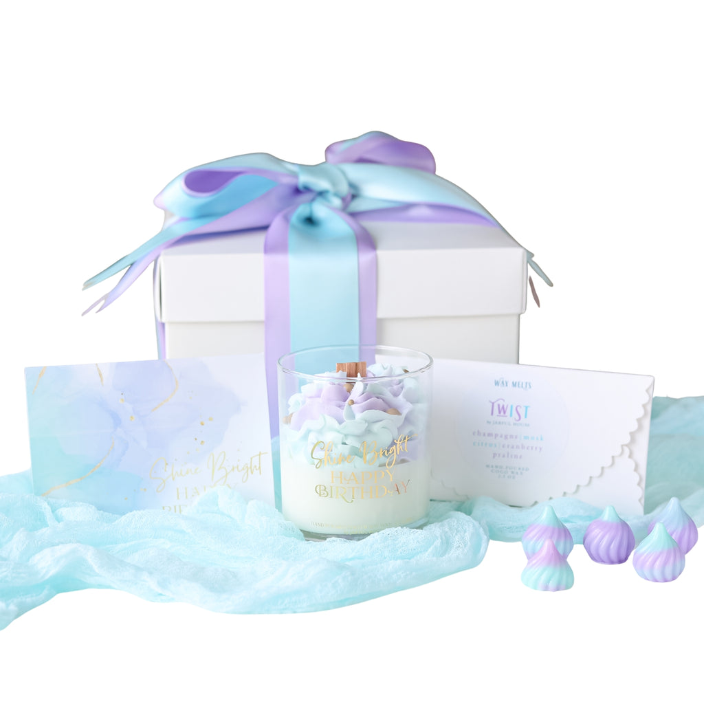 Shine Bright Happy Birthday Gift Bundle Candle +Wax Melts + Wish Card