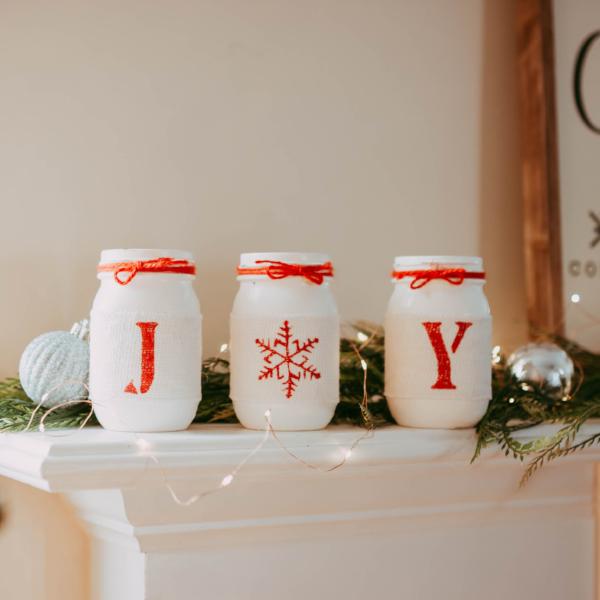 Rustic Christmas Table Centerpiece JOY - White and Red JOY Table Decor - Jarful House