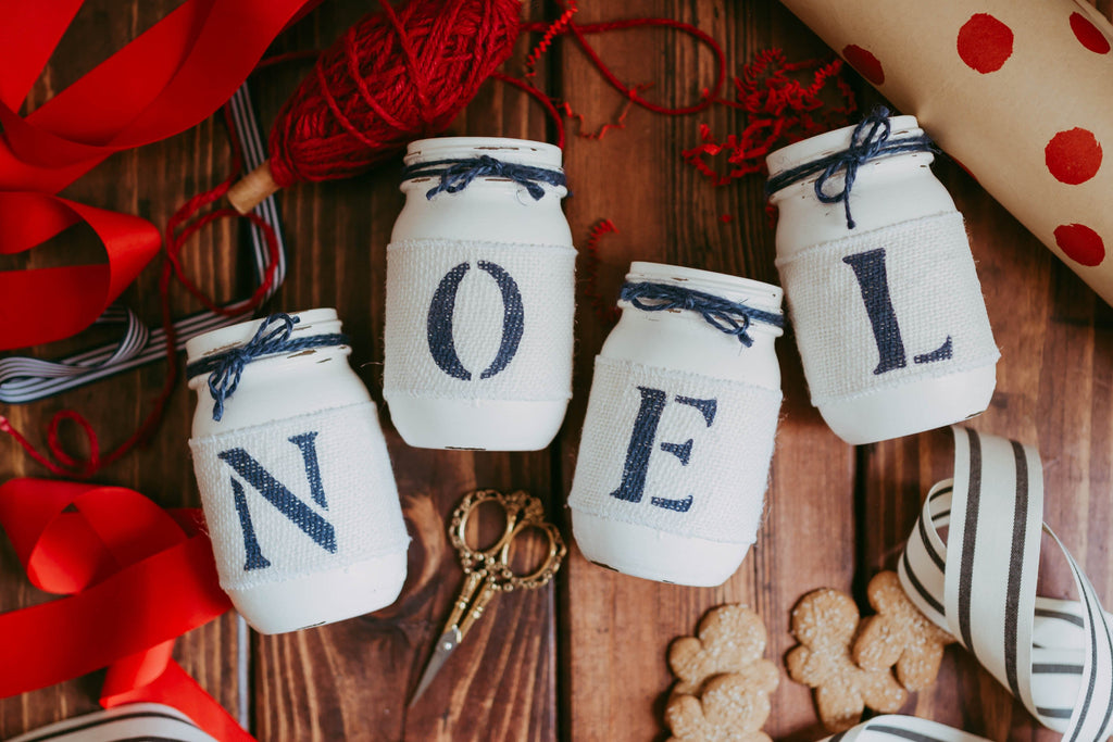 Rustic Christmas Mantel Decor in White and Blue NOEL - Two Sided - Jarful House