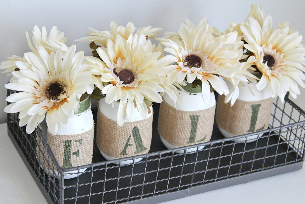 Green Rustic Fall Decor | Autumn Table Centerpieces - ONE SIDED - Jarful House