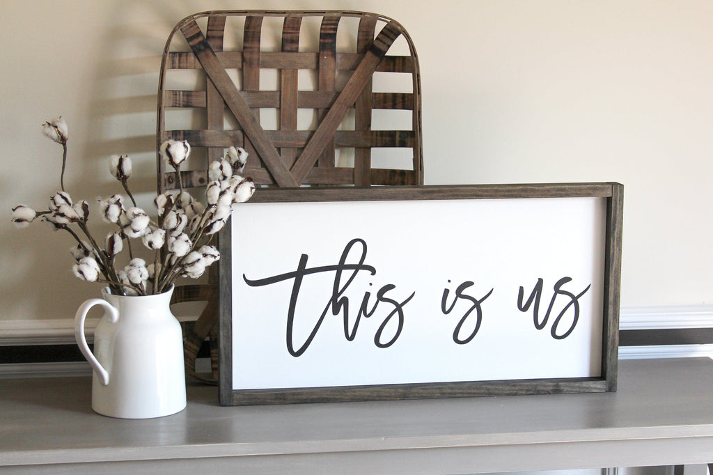 Farmhouse Wall Sign " This is Us" | Rustic Wall Decor | Family Sign 25x13 - Jarful House