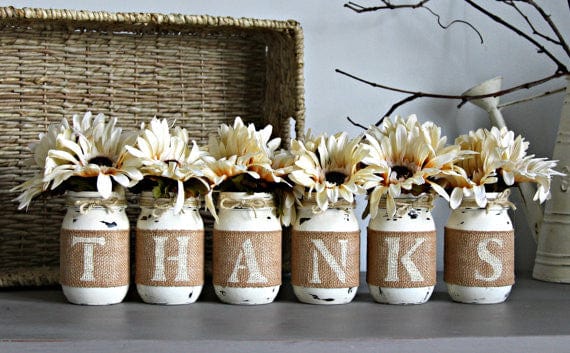 Rustic Thanksgiving Table Decor Mason Jars Centerpiece | Fall Home Decor - Jarful House