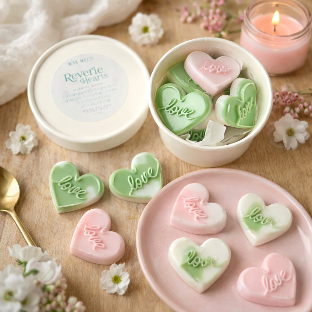 Limited Edition Reverie Hearts Wax Melts — Floral Amber Scent, 3 oz Coconut Wax
