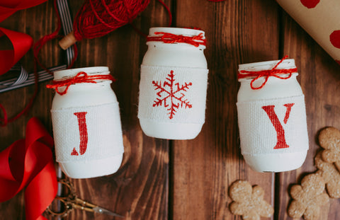 Rustic Christmas Table Centerpiece JOY - White and Red JOY Table Decor - Jarful House