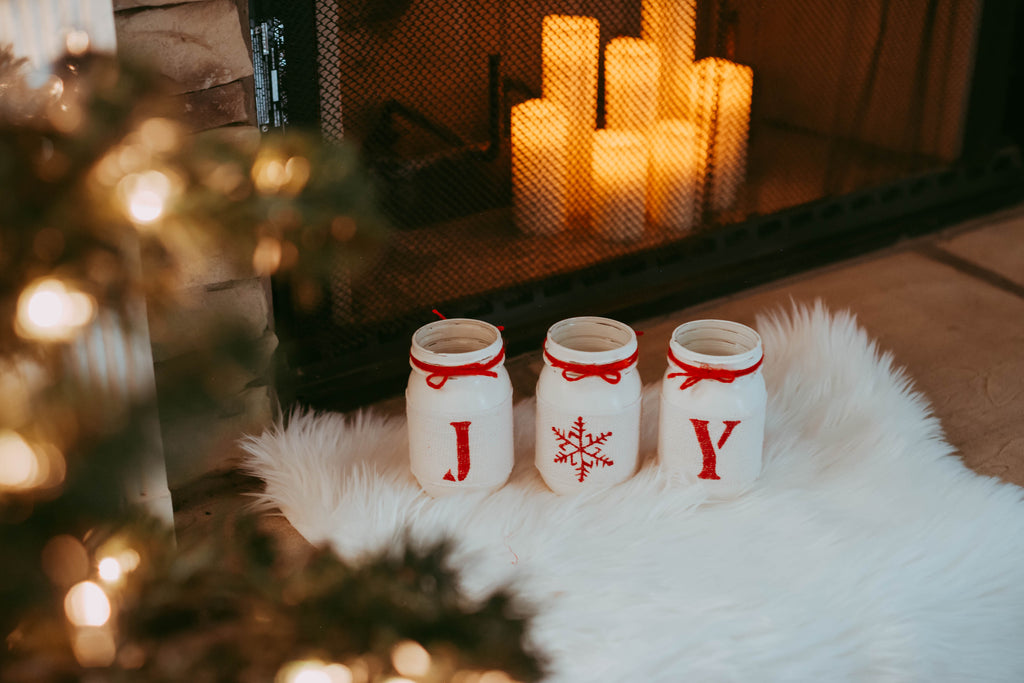 Rustic Christmas Table Decor JOY | Christmas White & Red Holiday Home Decor - Jarful House