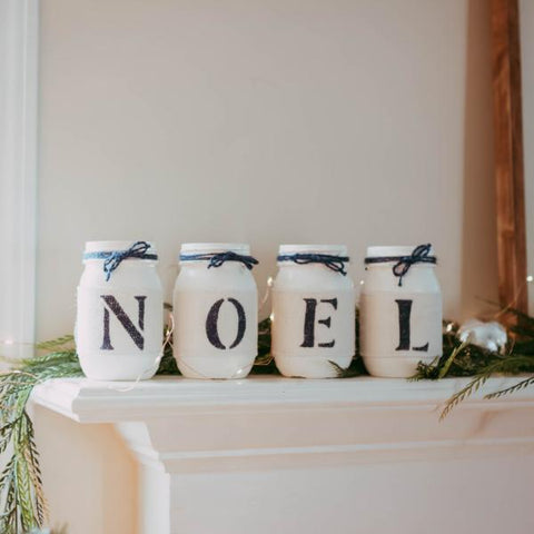 Rustic Christmas Mantel Decor in White and Blue NOEL - One Sided - Jarful House