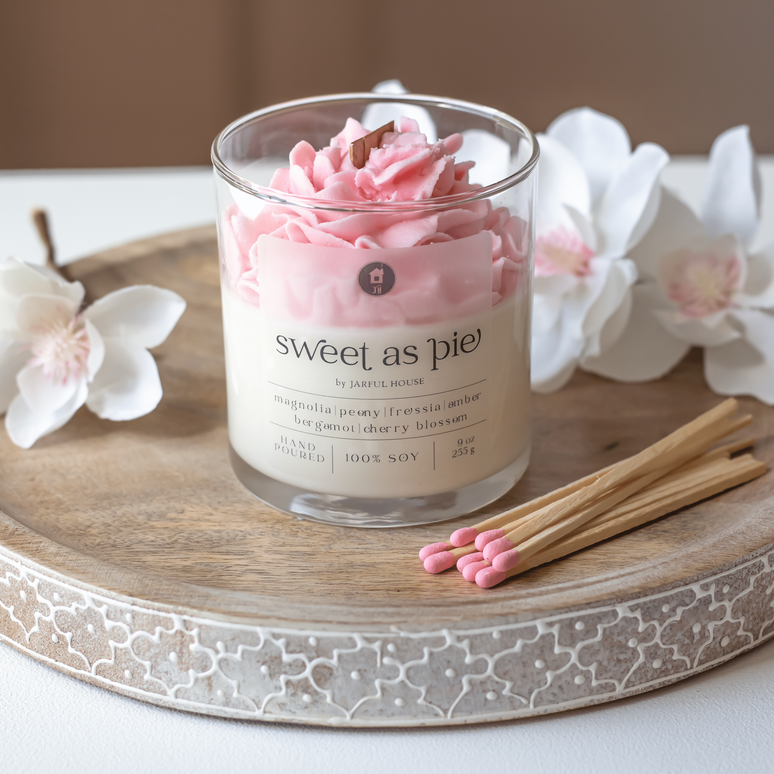 Dessert Candle Sweet as Pie | Magnolia & Peony Scented Candle with wooden wick