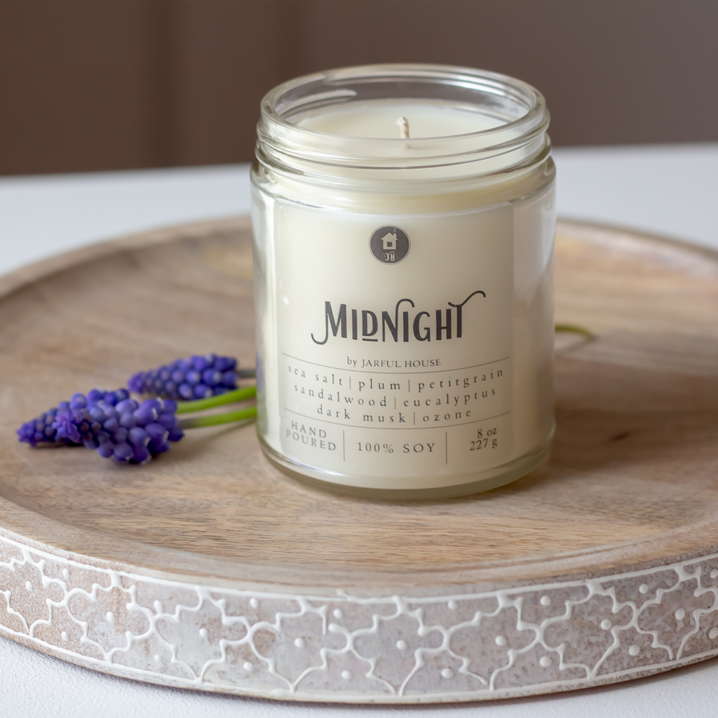 Midnight Soy Candle | Sea Salt + Sandalwood + Eucalyptus + Plums - 8 oz.
