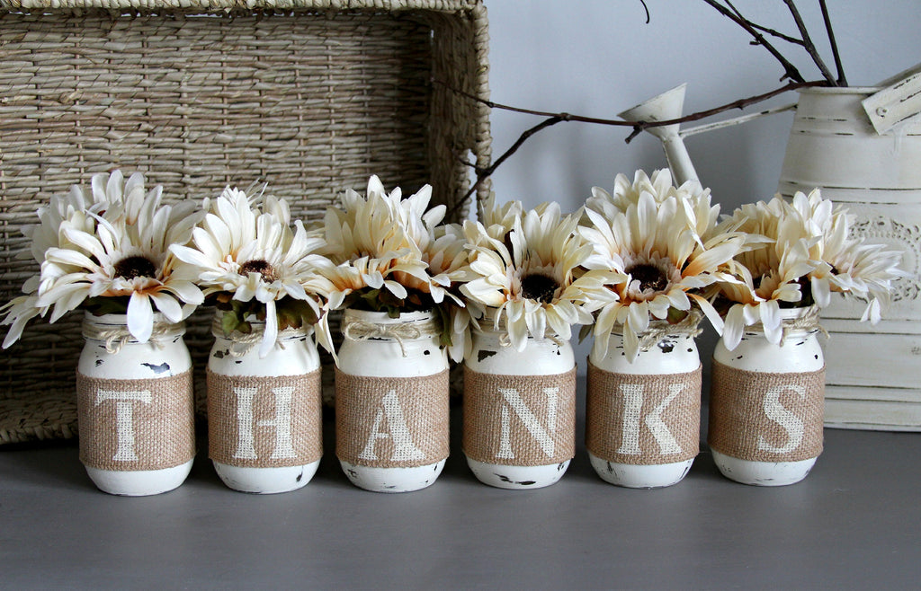 Farmhouse Home Decor  Rustic Table Decor - Two Sided Decorative Jars -  Jarful House