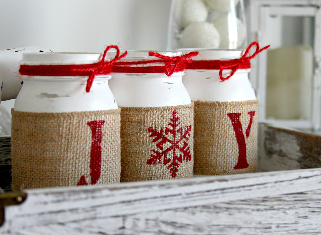 Farmhouse Christmas Ornaments Set of 3 | Red White Wood Slices - Believe  Noel Joy - Jarful House