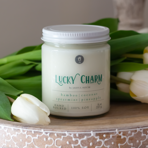 Lucky charms scented soy candle bamboo coconut mint pineapple