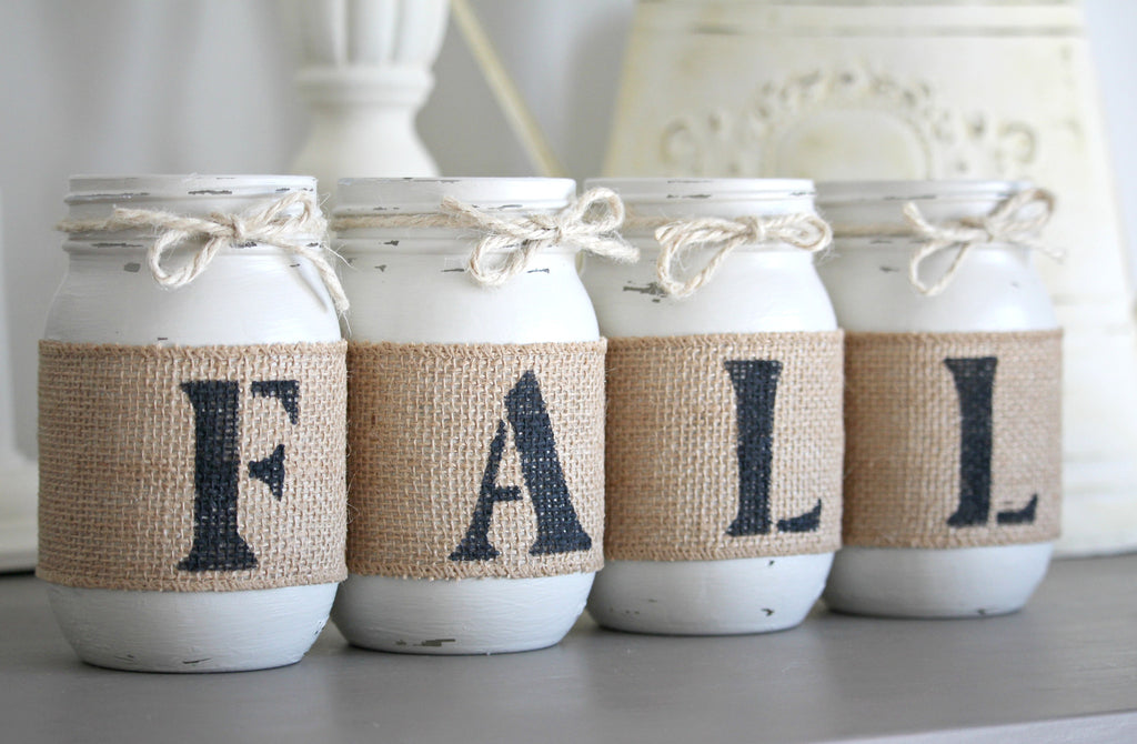 Linen Fall Thanksgiving Home Decor- Autumn Table Centerpieces -One Sided - Jarful House