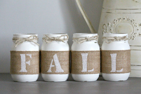 White Farmhouse Fall Table Centerpieces | Rustic Fall Decor - One Sided - Jarful House