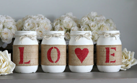 Farmhouse Valentine's Day Home Decor | Love Table Centerpieces - Two Sided - Jarful House