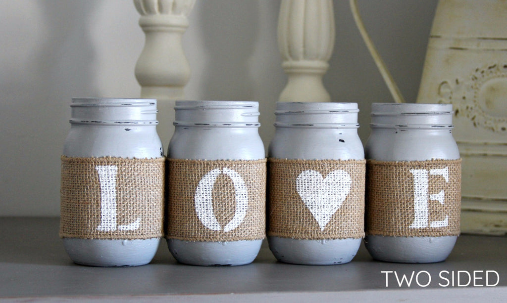 Rustic Valentine's Day Table Decor - Decorative Jars - Two Sided - Jarful House