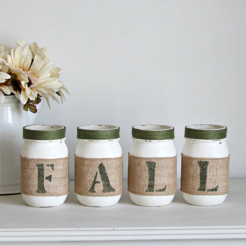 Green Rustic Fall Decor | Autumn Table Centerpieces - ONE SIDED - Jarful House