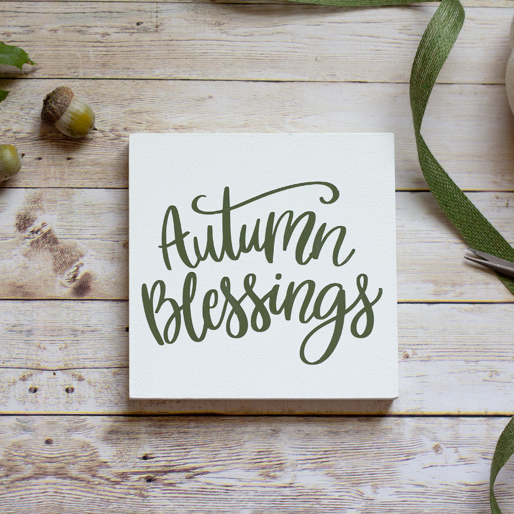Green Fall Home Decor | Tiered Tray Sign Autumn Blessing - Jarful House