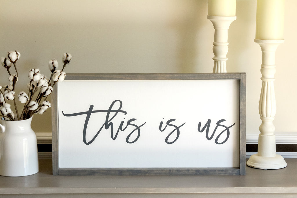 Farmhouse Sign "This is Us"  | Rustic Home Decor | Large Wall Sign 25 x 13 inches - Jarful House
