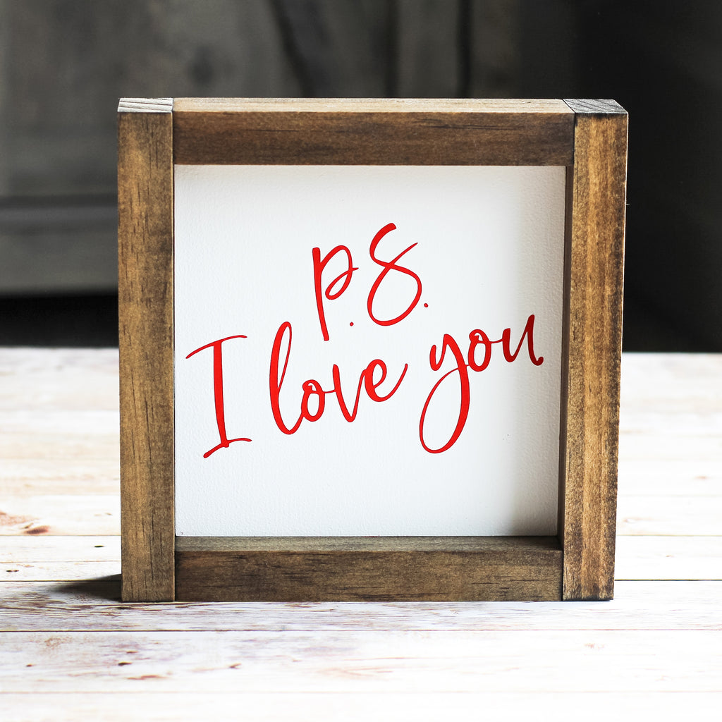 Valentine's Day Decor Gift for Her P.S. I Love You Sign 7 x 7 Inches - Jarful House