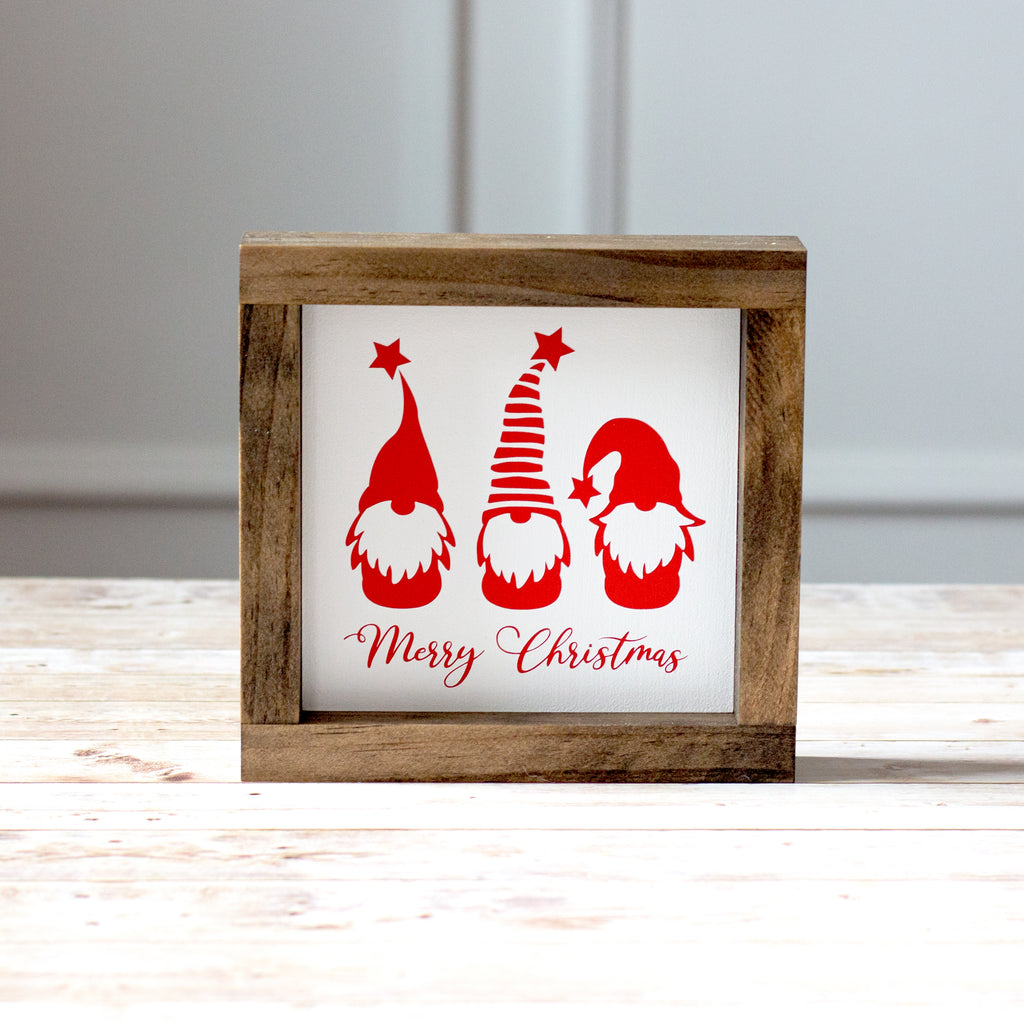 Christmas Gnomes Decor - Christmas Wall Sign - Farmhouse Red White Home Decoration