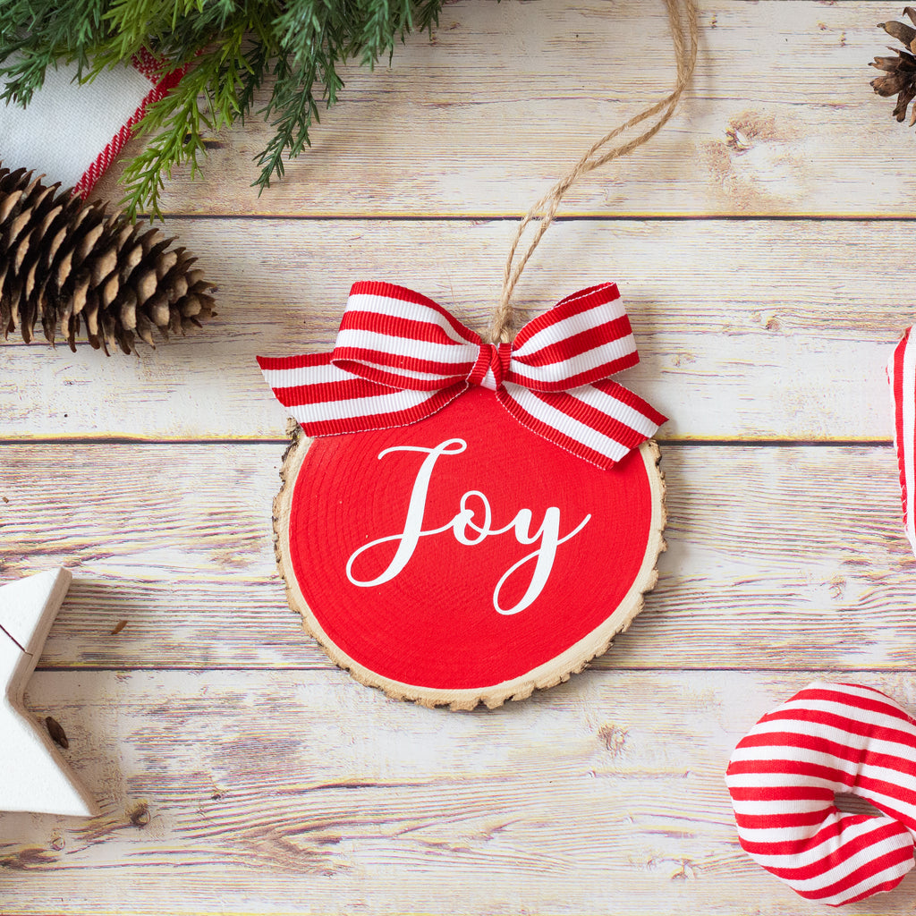 Farmhouse Christmas Ornaments Set of 3 | Red White Wood Slices - Believe  Noel Joy - Jarful House