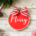 Christmas Ornaments Set Peace Joy Merry | Red White Wood Slices  - Set of 3