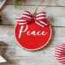 Christmas Ornaments Set Peace Joy Merry | Red White Wood Slices  - Set of 3