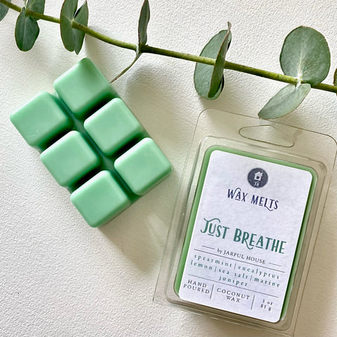 Just Breathe Scented Wax Melts Clamshell | Eucalyptus + Lemon + Sea Salt + Marin + Spearmint + Juniper - 3 oz.