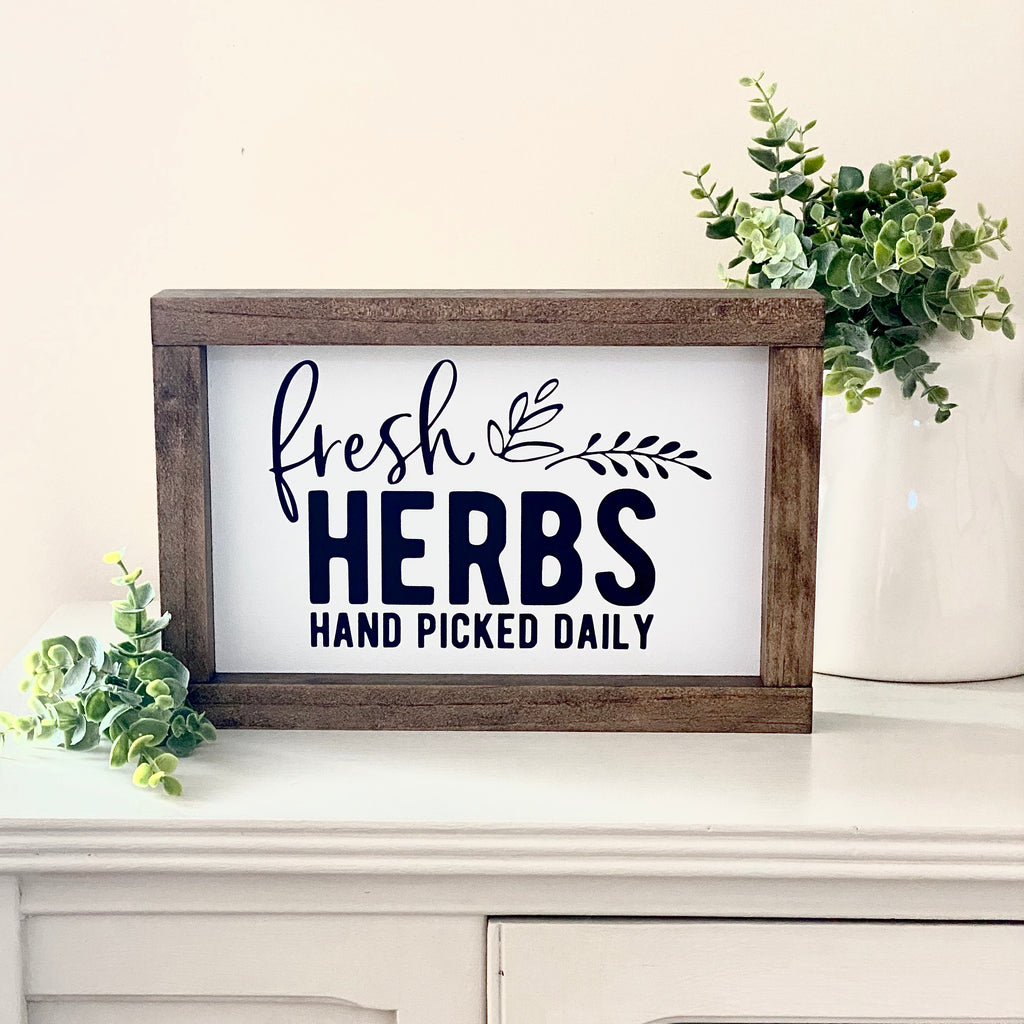 Home Garden Decor | Farmhouse Wood Sign Fresh Herbs Hand Picked Daily