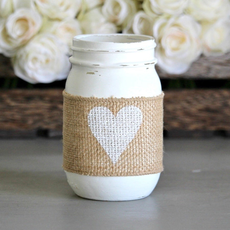 Painted Mason Jar with White Heart